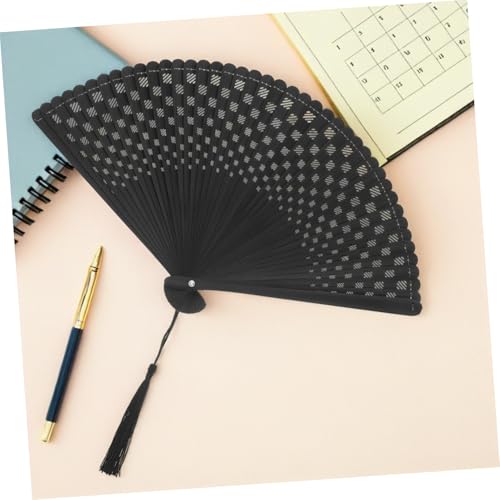 GARVALON Klassischer Bambusklapperfächer Handfächer im chinesischen Stil japanische faltfächer Retro-chinesischer Fan Faltfächer für Damen Hand haltende Fans Schwarz von GARVALON