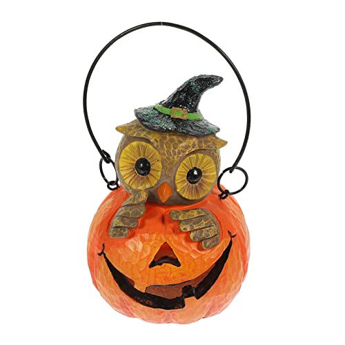 GARVALON Resin Dekofigur Eule Mit Kürbiskopf Für Halloween Kreative Tischdekoration Hochwertige Kunstharz-Ornamente Für Garten Und Bar Langlebig Und Stabil Atmosphäre Für von GARVALON