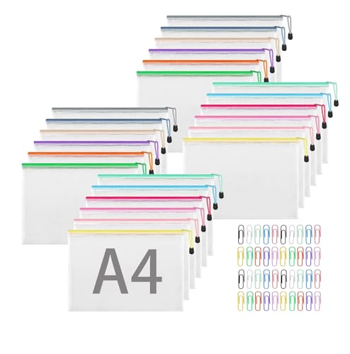 24 Stück Dokumententasche mit Reißverschluss A4,Wasserdichte Dokumententasche,Mesh Beutel mit Reißverschluss, für Datei,Papier, Dokumente, Kosmetika, Hausaufgaben und Reisezubehör 24 Stück Dokumententasche mit Reißverschluss A4,Wasserdichte Dokumententasche,Mesh Beutel mit Reißverschluss, für Datei,Papier, Dokumente, Kosmetika, Hausaufgaben und Reisezubehör von GAResy
