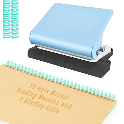 10-Loch Manuelle Bindemaschine für Büro und Arbeitszimmer, tragbare Bindemaschine für A4/30 Löcher, B5/26 Löcher, A5/20 Löcher Stanzer, 8 Blatt Metallpapier Binder Maschine mit 2 Bindespulen, Blau 10-Loch Manuelle Bindemaschine für Büro und Arbeitszimmer, tragbare Bindemaschine für A4/30 Löcher, B5/26 Löcher, A5/20 Löcher Stanzer, 8 Blatt Metallpapier Binder Maschine mit 2 Bindespulen, Blau von GATIHOK