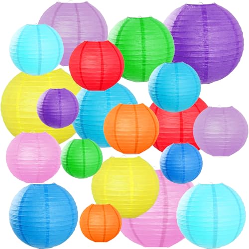 20 Bunte papierlaternen, 4 Größen, 10 Farben für gartenparty deko draußen Sommer, wetterfeste papierlampions zur DIY Dekoration, perfekt für Hochzeit, Geburtstag und Party Deko von GATIHOK