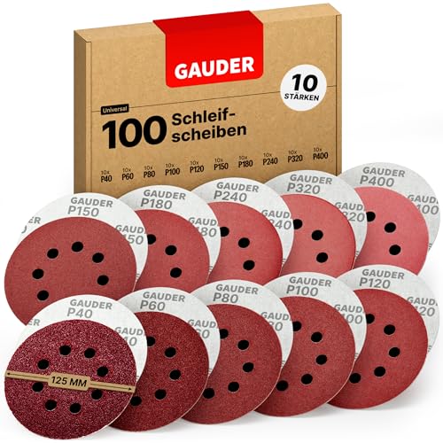 GAUDER Professional Schleifscheiben Set für Exzenterschleifer Ø 125mm | 100 Stück Schleifpapier Klett | 8 Loch Schleifblätter rund je 10 x 40/60/80/100/120/150/180/240/320/400 Körnung GAUDER Professional Schleifscheiben Set für Exzenterschleifer Ø 125mm | 100 Stück Schleifpapier Klett | 8 Loch Schleifblätter rund je 10 x 40/60/80/100/120/150/180/240/320/400 Körnung von GAUDER