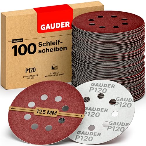 GAUDER Schleifscheiben für Exzenterschleifer Ø 125mm | 100 Stück Schleifpapier Klett | 8 Loch Schleifblätter rund | Körnung P120 GAUDER Schleifscheiben für Exzenterschleifer Ø 125mm | 100 Stück Schleifpapier Klett | 8 Loch Schleifblätter rund | Körnung P120 von GAUDER