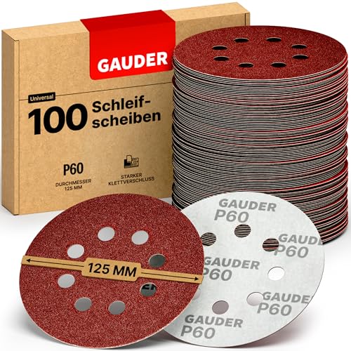 GAUDER Schleifscheiben für Exzenterschleifer Ø 125mm | 100 Stück Schleifpapier Klett | 8 Loch Schleifblätter rund | Körnung P60 GAUDER Schleifscheiben für Exzenterschleifer Ø 125mm | 100 Stück Schleifpapier Klett | 8 Loch Schleifblätter rund | Körnung P60 von GAUDER