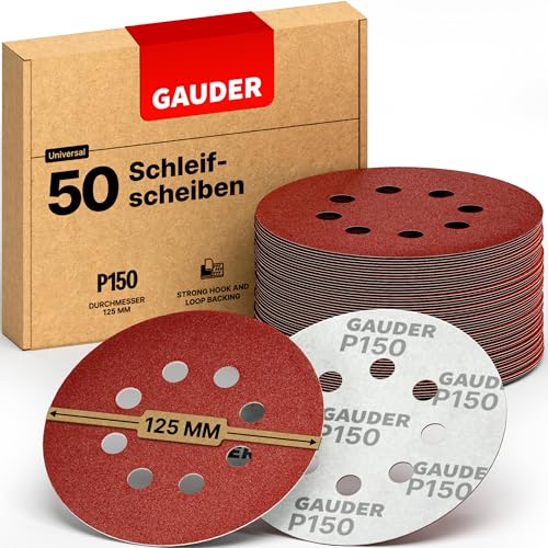 GAUDER Schleifscheiben für Exzenterschleifer Ø 125mm | 50 Stück Schleifpapier Klett | 8 Loch Schleifblätter rund | Körnung P150 GAUDER Schleifscheiben für Exzenterschleifer Ø 125mm | 50 Stück Schleifpapier Klett | 8 Loch Schleifblätter rund | Körnung P150 von GAUDER