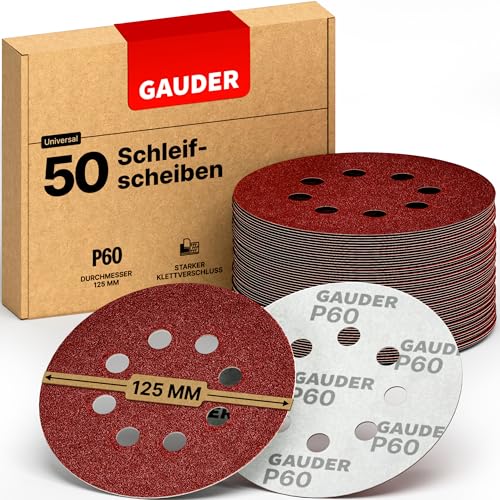 GAUDER Schleifscheiben für Exzenterschleifer Ø 125mm | 50 Stück Schleifpapier Klett | 8 Loch Schleifblätter rund | Körnung P60 GAUDER Schleifscheiben für Exzenterschleifer Ø 125mm | 50 Stück Schleifpapier Klett | 8 Loch Schleifblätter rund | Körnung P60 von GAUDER