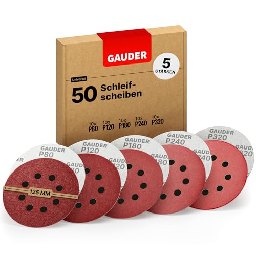 GAUDER Starter Schleifscheiben Set für Exzenterschleifer Ø 125mm | 50 Stück Schleifpapier Klett | 8 Loch Schleifblätter rund je 10 x 80/120/180/240/320 Körnung GAUDER Starter Schleifscheiben Set für Exzenterschleifer Ø 125mm | 50 Stück Schleifpapier Klett | 8 Loch Schleifblätter rund je 10 x 80/120/180/240/320 Körnung von GAUDER