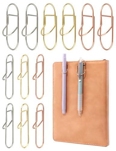 GAUENEEN 12 Stück Metall-Stift-Clips, bunte Stifthalter-Clips für Notizbuch, Tagebuch und Buch, Büroklammern, Lesezeichen für Studenten, Profis und Lehrer (2 Größen) von GAUENEEN