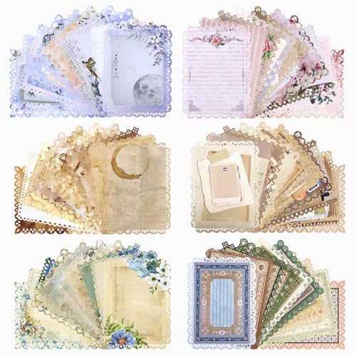 GAUENEEN 60 Blatt Spitzenkanten, Vintage-Scrapbook-Papier, sortiertes Set – 6 Stück, ästhetisches Schreibwarenpapier für Bastelarbeiten, Scrapbooking, Tagebuch, Fotoalbum GAUENEEN 60 Blatt Spitzenkanten, Vintage-Scrapbook-Papier, sortiertes Set – 6 Stück, ästhetisches Schreibwarenpapier für Bastelarbeiten, Scrapbooking, Tagebuch, Fotoalbum von GAUENEEN