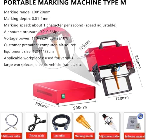 GAYAYAS Tragbare pneumatische Graviermaschine, pneumatische Nadelpräger-Markierungsmaschine, Gravurtiefe 0,01-1 mm, für VIN-Codes, Fahrgestellnummern,TypeM von GAYAYAS