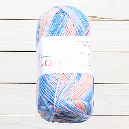 GB Wolle Cotton 8 Color bunt Baumwolle Strickwolle Strickgarn Häkelgarn 50g 170m (4 flieder-blau-lachstöne) von GB Wolle