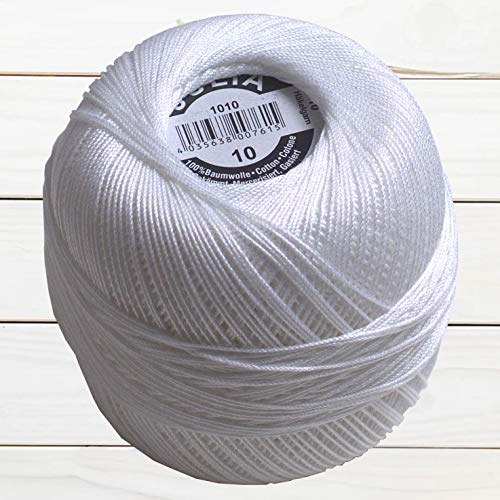 GB Wolle JULIA Häkelgarn 10 100% Baumwolle 50g 280m Filethäkeln Filethäkelgarn (Weiß 1010) von GB Wolle