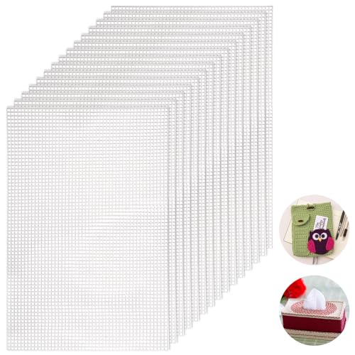 GBACHOOSE 15 Stück Plastic Canvas für Taschen 50 x 33cm，Plastic Canvas Sheets, Kunststoffgitter, Kunststoff Kreuzstich für Stickerei, Stricken und Häkelprojekte von GBACHOOSE