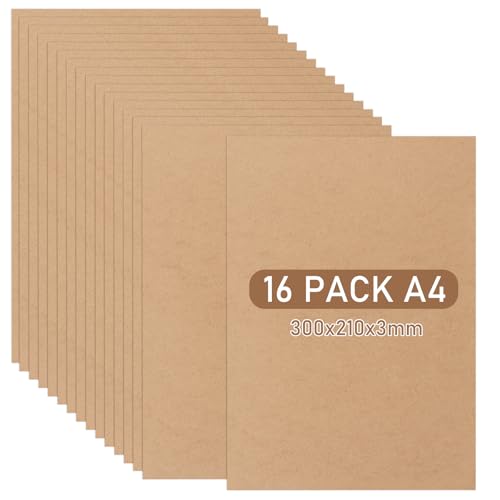GBACHOOSE 16 Stück A4 MDF Platten, 300 x 210 x 3 mm Holzplatte, Sperrholzplatte Din A4, Holzplatten zum Basteln, Pappelsperrholz 3mm, MDF Platte für Laubsäge, Laserschnitt, CNC Router, Modellierung von GBACHOOSE