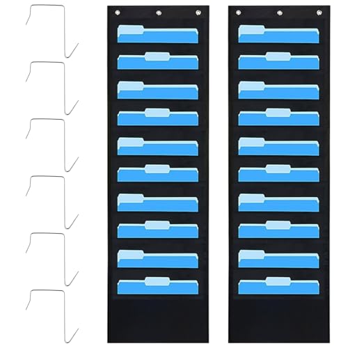 GBACHOOSE 2 Stück Wandorganizer 120 x 36cm, Hängeorganizer Ordner, Organizer mit Aufbewahrungsfächern Wandbehang Ordner für Ordnen von Dokumenten, Büchern，wandmontierbar, mit 6 Metalltürhängern von GBACHOOSE