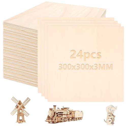 GBACHOOSE 24 Stück Sperrholzplatte 3mm Holzplatte 30x30 cm Bastelholz, Lindenholz zum Schnitzen, Holzplatten für Laserprojekte, Basteln, DIY Modell, Gemälde Kunst von GBACHOOSE