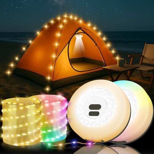 GBEAST 65.6FT Camping Lichterkette Aufrollbar, Tragbare Wiederaufladbare LED Lichterkette, mit 9 Beleuchtungsmodi IPX4 Wasserdichte Tragbare Aufrollbare Lichterkette für Zelt Camping Hof Outdoor Dekor von GBEAST