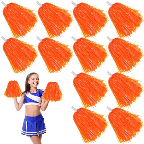 12 Stücke Cheerleading Pom Poms, Sportpompons Cheers Ball Pompoms, Cheerleader Pompons für Sportveranstaltungen Ballspiele Tänze Karnevalspartys Verwendet, Oranger von GBKDQQ