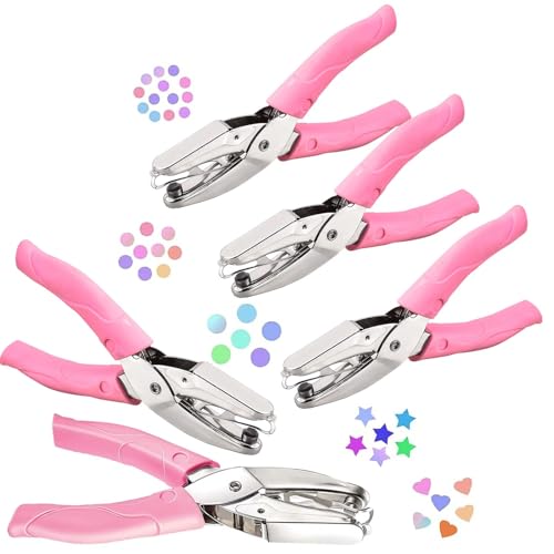 5 Stück Lochzange Papier, 1.5-6mm Kreis Locher, Herzförmig Locher und Sternförmig Locher, Handgeführte Einzellochstanze Rosa, Metall Locher mit Weichem Griff, Lochzange für Papier DIY-Basteletiketten von GBKDQQ