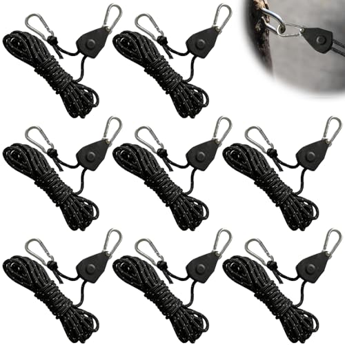8 Stück 2M Reflektierend Abspannseile Seil mit Seilspanner: 4mm einstellbare Seil Ratsche, Rope Seilratsche mit Haken mit Spanner Einsteller für Zelt Zeltplane Camping, Schwarz von GBKDQQ