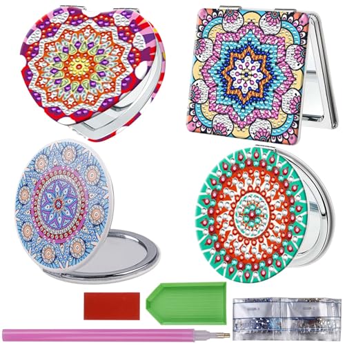 DIY 5d Diamond Painting Taschenspiegel, 4PCS Diamond Painting Spiegel, Diamond Painting Kinder, Faltbarer Diamant Malerei Personalisiert Reisespiegel Art Craft Kit für Erwachsene Kinder Geschenke von GBKDQQ