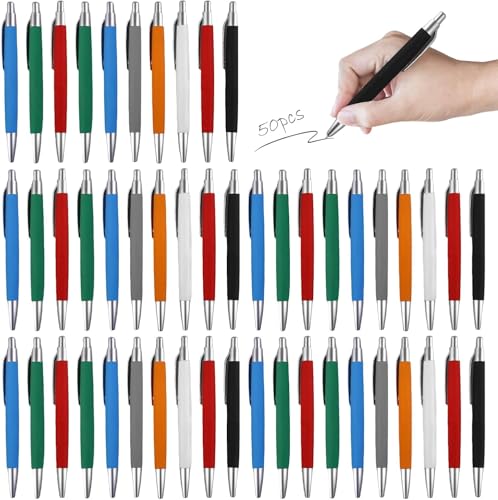 GBKDQQ 50 Stück Ergonomische Kugelschreiber, Rutschfester Kulli 8 Farben Druckkugelschreiber Großraumine Kuli für Büro und Haushalt Kulis Blauschreibend (Schwarz) von GBKDQQ