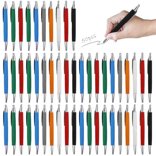 GBKDQQ 50 Stück Ergonomische Kugelschreiber, Rutschfester Kulli 8 Farben Druckkugelschreiber Großraumine Kuli für Büro und Haushalt Kulis Blauschreibend von GBKDQQ