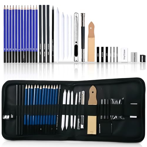 Zeichenset: 33-teiliges Professionelles Zeichenstifte Set, Skizzierstifte Set, Skizzier-Set mit Graphitstift, Kohlestift, Skizzenbleistift-Set mit Handtasche für Künstler, Anfänger, Erwachsene, Kinder Zeichenset: 33-teiliges Professionelles Zeichenstifte Set, Skizzierstifte Set, Skizzier-Set mit Graphitstift, Kohlestift, Skizzenbleistift-Set mit Handtasche für Künstler, Anfänger, Erwachsene, Kinder von GBKDQQ