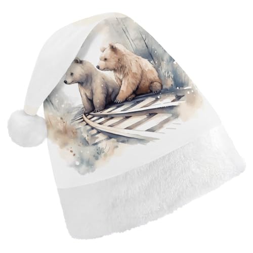 GBNMQED Weihnachtsmütze, Weihnachtsmannmützen für Erwachsene, bequem, Weihnachtsmütze, Bär auf Zugstrecken, bedruckt, Weihnachtsmütze für Neujahr, festliche Party, Weihnachts-Kopfschmuck GBNMQED Weihnachtsmütze, Weihnachtsmannmützen für Erwachsene, bequem, Weihnachtsmütze, Bär auf Zugstrecken, bedruckt, Weihnachtsmütze für Neujahr, festliche Party, Weihnachts-Kopfschmuck von GBNMQED
