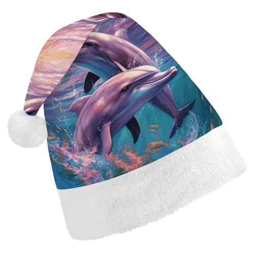 GBNMQED Weihnachtsmütze, Weihnachtsmannmützen für Erwachsene, bequem, Weihnachtsmütze, Delfine, Kunst, bedruckt, Weihnachtsmütze für Neujahr, festliche Party, Weihnachts-Kopfschmuck GBNMQED Weihnachtsmütze, Weihnachtsmannmützen für Erwachsene, bequem, Weihnachtsmütze, Delfine, Kunst, bedruckt, Weihnachtsmütze für Neujahr, festliche Party, Weihnachts-Kopfschmuck von GBNMQED