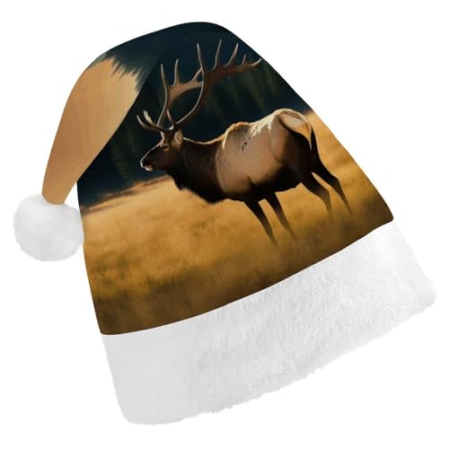 GBNMQED Weihnachtsmütze, Weihnachtsmannmützen für Erwachsene, bequem, Weihnachtsmütze, Elch auf der Wiese, bedruckt, Weihnachtsmütze für Neujahr, festliche Party, Weihnachts-Kopfschmuck GBNMQED Weihnachtsmütze, Weihnachtsmannmützen für Erwachsene, bequem, Weihnachtsmütze, Elch auf der Wiese, bedruckt, Weihnachtsmütze für Neujahr, festliche Party, Weihnachts-Kopfschmuck von GBNMQED