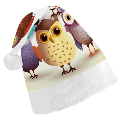 GBNMQED Weihnachtsmütze, Weihnachtsmannmützen für Erwachsene, bequem, Weihnachtsmütze, Eulen, Vögel, bedruckt, Weihnachtsmütze für Neujahr, festliche Party, Weihnachts-Kopfschmuck von GBNMQED