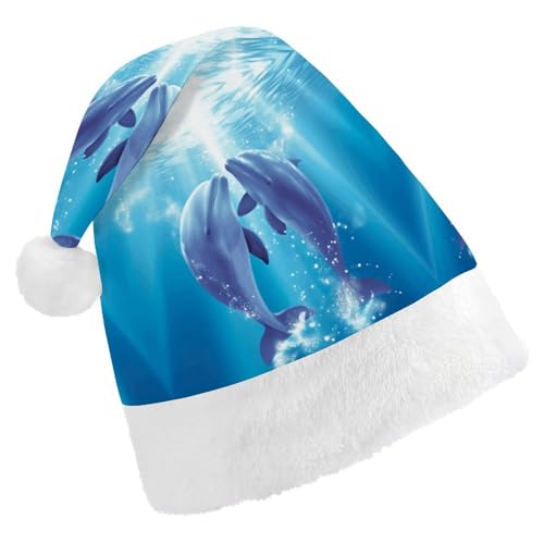 GBNMQED Weihnachtsmütze, Weihnachtsmannmützen für Erwachsene, bequeme Weihnachtsmütze, Delfine in Love, bedruckt, Weihnachtsmütze für Neujahr, festliche Party, Weihnachts-Kopfschmuck GBNMQED Weihnachtsmütze, Weihnachtsmannmützen für Erwachsene, bequeme Weihnachtsmütze, Delfine in Love, bedruckt, Weihnachtsmütze für Neujahr, festliche Party, Weihnachts-Kopfschmuck von GBNMQED
