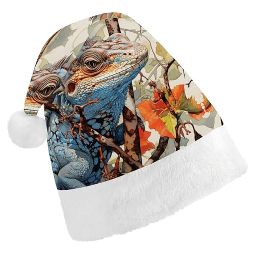 GBNMQED Weihnachtsmütze, Weihnachtsmannmützen für Erwachsene, bequeme Weihnachtsmütze, Eidechse auf dem Ast, bedruckte Weihnachtsmütze für Neujahr, festliche Party, Weihnachts-Kopfschmuck GBNMQED Weihnachtsmütze, Weihnachtsmannmützen für Erwachsene, bequeme Weihnachtsmütze, Eidechse auf dem Ast, bedruckte Weihnachtsmütze für Neujahr, festliche Party, Weihnachts-Kopfschmuck von GBNMQED