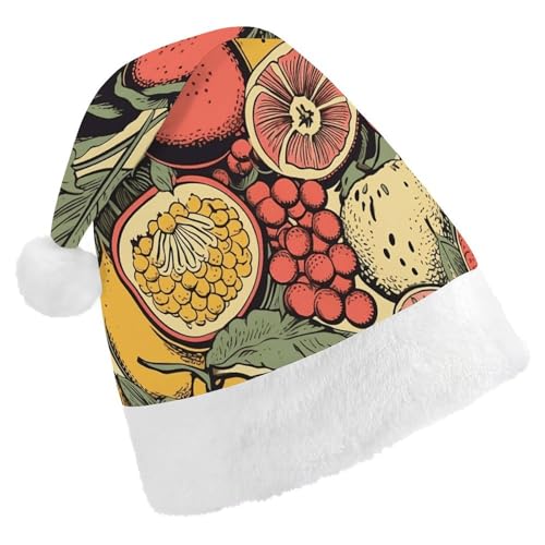 GBNMQED Weihnachtsmütze, Weihnachtsmannmützen für Erwachsene, bequeme Weihnachtsmütze, Früchte und Blätter, bedruckt, Weihnachtsmütze für Neujahr, festliche Party, Weihnachts-Kopfschmuck GBNMQED Weihnachtsmütze, Weihnachtsmannmützen für Erwachsene, bequeme Weihnachtsmütze, Früchte und Blätter, bedruckt, Weihnachtsmütze für Neujahr, festliche Party, Weihnachts-Kopfschmuck von GBNMQED