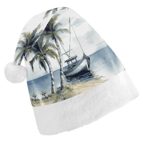 GBNMQED Weihnachtsmütze, Weihnachtsmannmützen für Erwachsene, bequeme Weihnachtsmütze, Palmen, Fischerboot, bedruckt, Weihnachtsmütze für Neujahr, festliche Party, Weihnachts-Kopfschmuck GBNMQED Weihnachtsmütze, Weihnachtsmannmützen für Erwachsene, bequeme Weihnachtsmütze, Palmen, Fischerboot, bedruckt, Weihnachtsmütze für Neujahr, festliche Party, Weihnachts-Kopfschmuck von GBNMQED