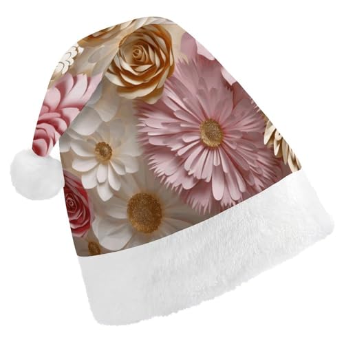 GBNMQED Weihnachtsmütze, Weihnachtsmannmützen für Erwachsene, bequeme Weihnachtsmütze, Rosa, Weiß, Gold, Blumen, bedruckt, Weihnachtsmütze für Neujahr, festliche Party, Weihnachts-Kopfschmuck GBNMQED Weihnachtsmütze, Weihnachtsmannmützen für Erwachsene, bequeme Weihnachtsmütze, Rosa, Weiß, Gold, Blumen, bedruckt, Weihnachtsmütze für Neujahr, festliche Party, Weihnachts-Kopfschmuck von GBNMQED