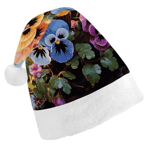 GBNMQED Weihnachtsmütze, Weihnachtsmannmützen für Erwachsene, bequeme Weihnachtsmütze, Stiefmütterchen, Blumen, bedruckt, Weihnachtsmütze für Neujahr, festliche Party, Weihnachts-Kopfschmuck GBNMQED Weihnachtsmütze, Weihnachtsmannmützen für Erwachsene, bequeme Weihnachtsmütze, Stiefmütterchen, Blumen, bedruckt, Weihnachtsmütze für Neujahr, festliche Party, Weihnachts-Kopfschmuck von GBNMQED