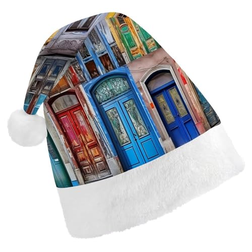 GBNMQED Weihnachtsmütze, Weihnachtsmannmützen für Erwachsene, bequeme Weihnachtsmütze, Türen und Fenster, Kunst, bedruckt, Weihnachtsmütze für Neujahr, festliche Party, Weihnachts-Kopfschmuck GBNMQED Weihnachtsmütze, Weihnachtsmannmützen für Erwachsene, bequeme Weihnachtsmütze, Türen und Fenster, Kunst, bedruckt, Weihnachtsmütze für Neujahr, festliche Party, Weihnachts-Kopfschmuck von GBNMQED