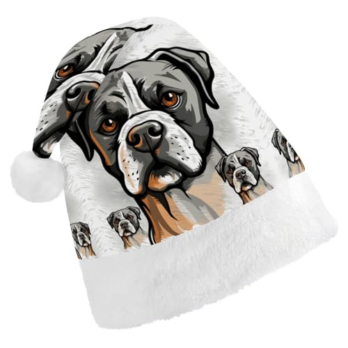 GBNMQED Weihnachtsmütze, Weihnachtsmannmützen für Erwachsene, bequeme Weihnachtsmütze, amerikanische Bulldogge, Kopf, bedruckt, Weihnachtsmütze für Neujahr, festliche Party, Weihnachts-Kopfschmuck von GBNMQED