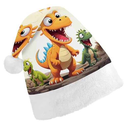 GBNMQED Weihnachtsmütze, Weihnachtsmannmützen für Erwachsene, bequeme Weihnachtsmütze, drei Cartoon-Dinosaurier, bedruckt, Weihnachtsmütze für Neujahr, festliche Party, Weihnachts-Kopfschmuck GBNMQED Weihnachtsmütze, Weihnachtsmannmützen für Erwachsene, bequeme Weihnachtsmütze, drei Cartoon-Dinosaurier, bedruckt, Weihnachtsmütze für Neujahr, festliche Party, Weihnachts-Kopfschmuck von GBNMQED