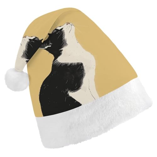 GBNMQED Weihnachtsmütze, Weihnachtsmannmützen für Erwachsene, bequeme Weihnachtsmütze, schwarz-weiße Katze, bedruckt, Weihnachtsmütze für Neujahr, festliche Party, Weihnachts-Kopfschmuck GBNMQED Weihnachtsmütze, Weihnachtsmannmützen für Erwachsene, bequeme Weihnachtsmütze, schwarz-weiße Katze, bedruckt, Weihnachtsmütze für Neujahr, festliche Party, Weihnachts-Kopfschmuck von GBNMQED