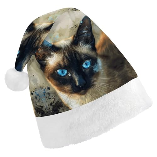 GBNMQED Weihnachtsmütze, Weihnachtsmannmützen für Erwachsene, bequeme Weihnachtsmütze, siamesische Katze, Kunst, bedruckt, Weihnachtsmütze für Neujahr, festliche Party, Weihnachts-Kopfschmuck GBNMQED Weihnachtsmütze, Weihnachtsmannmützen für Erwachsene, bequeme Weihnachtsmütze, siamesische Katze, Kunst, bedruckt, Weihnachtsmütze für Neujahr, festliche Party, Weihnachts-Kopfschmuck von GBNMQED