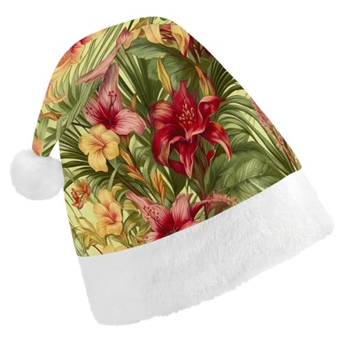 GBNMQED Weihnachtsmütze, Weihnachtsmannmützen für Erwachsene, bequeme Weihnachtsmütze, tropische Palme, Blume, bedruckt, Weihnachtsmütze für Neujahr, festliche Party, Weihnachts-Kopfschmuck GBNMQED Weihnachtsmütze, Weihnachtsmannmützen für Erwachsene, bequeme Weihnachtsmütze, tropische Palme, Blume, bedruckt, Weihnachtsmütze für Neujahr, festliche Party, Weihnachts-Kopfschmuck von GBNMQED