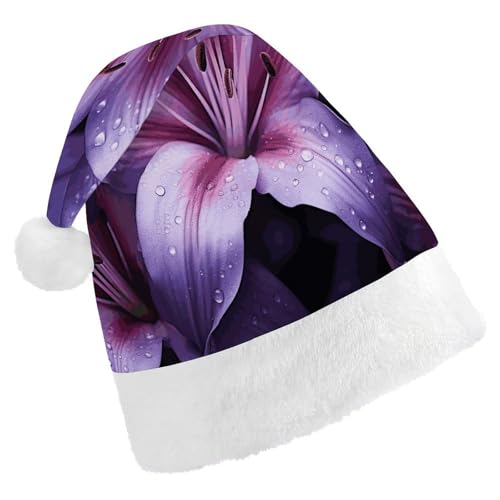 GBNMQED Weihnachtsmütze, Weihnachtsmannmützen für Erwachsene, bequeme Weihnachtsmütze, violette Lilie, Blumen, bedruckt, Weihnachtsmütze für Neujahr, festliche Party, Weihnachts-Kopfschmuck GBNMQED Weihnachtsmütze, Weihnachtsmannmützen für Erwachsene, bequeme Weihnachtsmütze, violette Lilie, Blumen, bedruckt, Weihnachtsmütze für Neujahr, festliche Party, Weihnachts-Kopfschmuck von GBNMQED