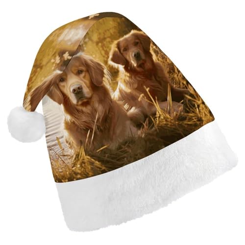 GBNMQED Weihnachtsmütze, Weihnachtsmannmützen für Erwachsene, bequeme Weihnachtsmütze, zwei Golden Retriever, bedruckt, Weihnachtsmütze für Neujahr, festliche Party, Weihnachts-Kopfschmuck GBNMQED Weihnachtsmütze, Weihnachtsmannmützen für Erwachsene, bequeme Weihnachtsmütze, zwei Golden Retriever, bedruckt, Weihnachtsmütze für Neujahr, festliche Party, Weihnachts-Kopfschmuck von GBNMQED