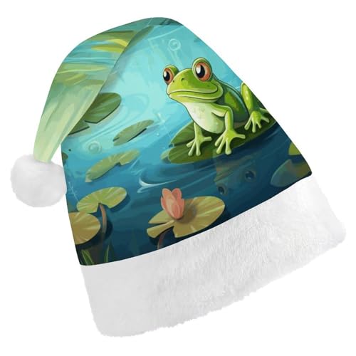 GBNMQED Weihnachtsmütze für Erwachsene, bequeme Weihnachtsmütze, Frosch im Teich, bedruckt, Weihnachtsmütze für Neujahr, festliche Party, Weihnachts-Kopfschmuck GBNMQED Weihnachtsmütze für Erwachsene, bequeme Weihnachtsmütze, Frosch im Teich, bedruckt, Weihnachtsmütze für Neujahr, festliche Party, Weihnachts-Kopfschmuck von GBNMQED