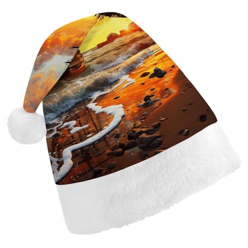 GBNMQED Weihnachtsmütze für Erwachsene, bequeme Weihnachtsmütze, Piratenschiff im Sonnenuntergang, bedruckt, Weihnachtsmütze für Neujahr, festliche Party, Weihnachts-Kopfschmuck GBNMQED Weihnachtsmütze für Erwachsene, bequeme Weihnachtsmütze, Piratenschiff im Sonnenuntergang, bedruckt, Weihnachtsmütze für Neujahr, festliche Party, Weihnachts-Kopfschmuck von GBNMQED