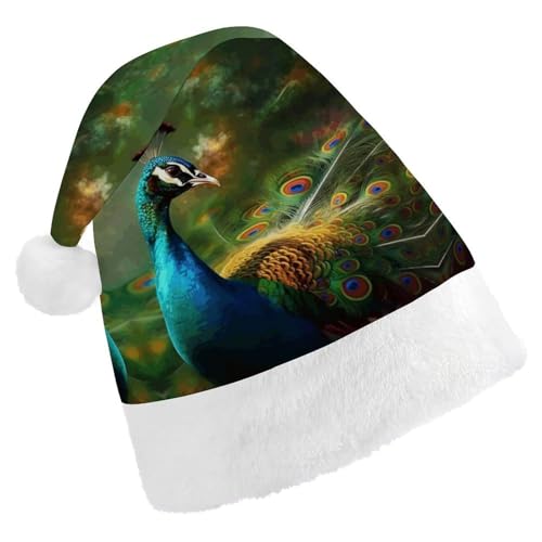 GBNMQED Weihnachtsmütze für Erwachsene, bequeme Weihnachtsmütze, bunter Pfau, bedruckt, Weihnachtsmütze für Neujahr, festliche Party, Weihnachts-Kopfschmuck GBNMQED Weihnachtsmütze für Erwachsene, bequeme Weihnachtsmütze, bunter Pfau, bedruckt, Weihnachtsmütze für Neujahr, festliche Party, Weihnachts-Kopfschmuck von GBNMQED
