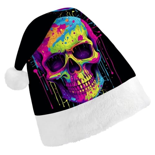 GBNMQED Weihnachtsmütze für Erwachsene, bequeme Weihnachtsmütze, farbiger Totenkopf-Kunstdruck, Weihnachtsmütze für Neujahr, festliche Party, Weihnachts-Kopfschmuck GBNMQED Weihnachtsmütze für Erwachsene, bequeme Weihnachtsmütze, farbiger Totenkopf-Kunstdruck, Weihnachtsmütze für Neujahr, festliche Party, Weihnachts-Kopfschmuck von GBNMQED